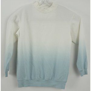 BP. Women's Small Blue White Gradient Dip Dye Cotton Blend Crewneck Sweatshirt
